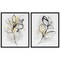 Americanflat Botanical Canvas Wall Art Featuring Black Line Flowers with Grey Hand-Painted and Gold Foil Accents - Set of 2 - Modern Wall Art